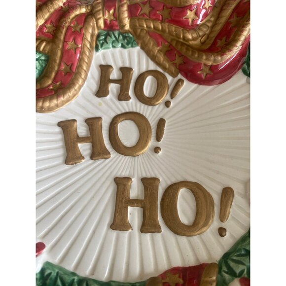 Fitz & Floyd Essentials Santa Wreath Platter “Ho Ho Ho” Christmas Plate 8" - Picture 2 of 7